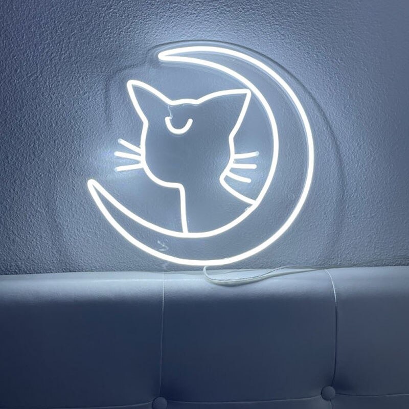 Đèn Trang Trí Led Neon Sign Mèo Và Trăng [Kích thước 40x42 cm]