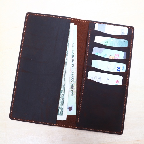 Ví cầm tay nam, ví da bò sáp handmade cao cấp phong cách vintage