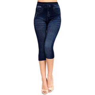 Thời Trang Nữ Giả Jean In Capri Quần Legging Co Giãn Cổ 3 / 4 Quần Skinny Plus Size