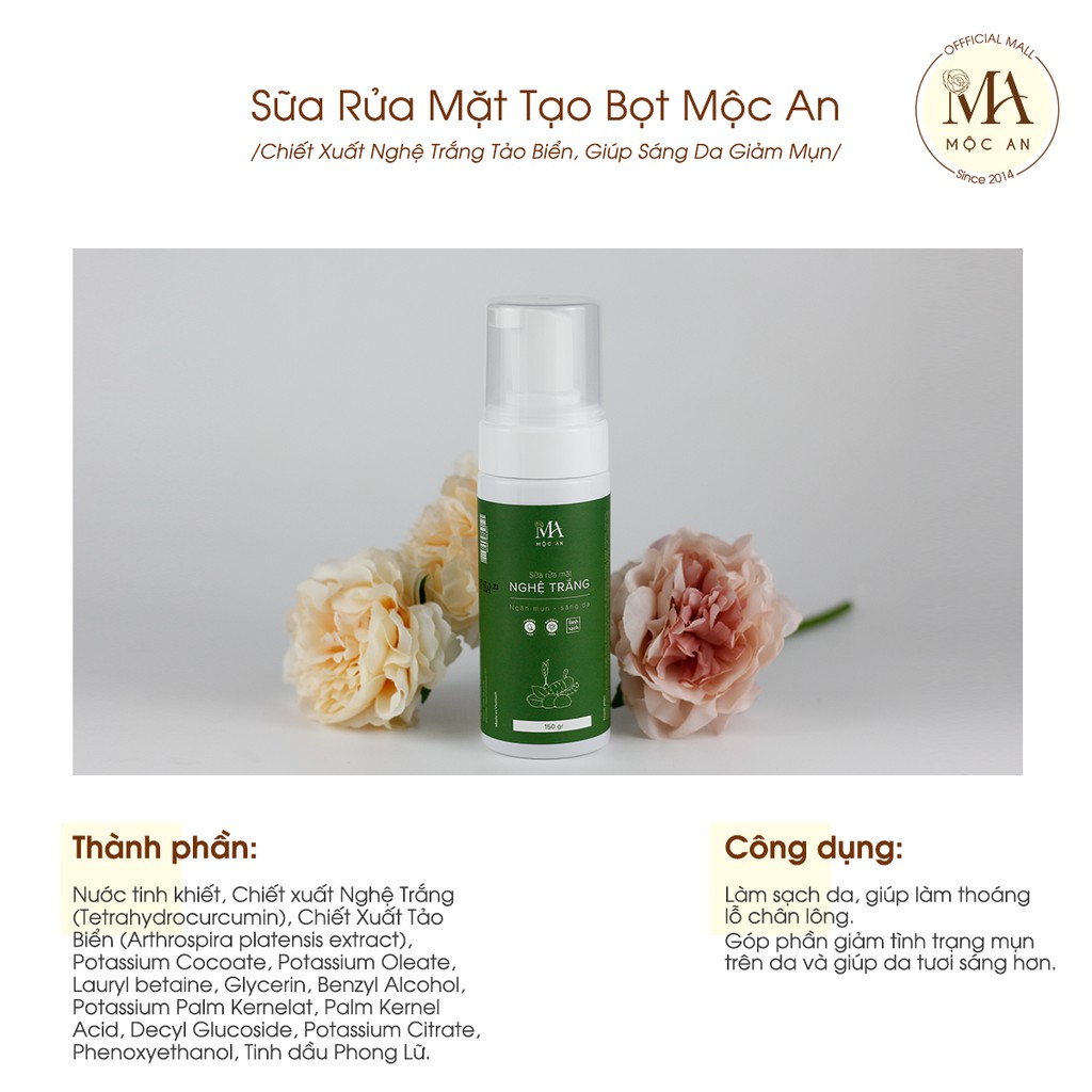 Ảnh Sữa Rửa Mặt Tạo Bọt Mộc An Chiết Xuất Nghệ Trắng Tảo Biển, Giúp Sáng Da Giảm Mụn 150g 3