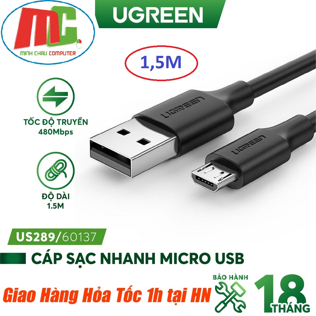 Cáp sạc và truyền dữ liệu Ugreen 60137 cổng Micro USB 2.4A Dài 1,5m ...