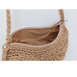 Túi cói mini đeo chéo Sunshine hình bán nguyệt - phong cách Vintage