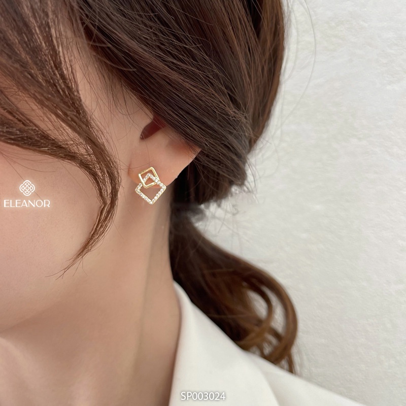Bông tai nữ chuôi bạc 925 Eleanor Accessories hình vuông đính đá phụ kiện trang sức khuyên tai 3024