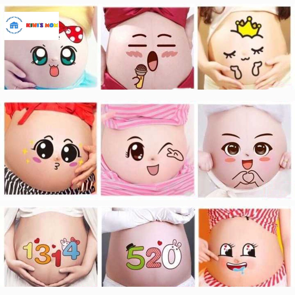 Set Hình dán Bụng Bầu dễ thương Kiwi's mom - chống nước, dùng nhiều lần