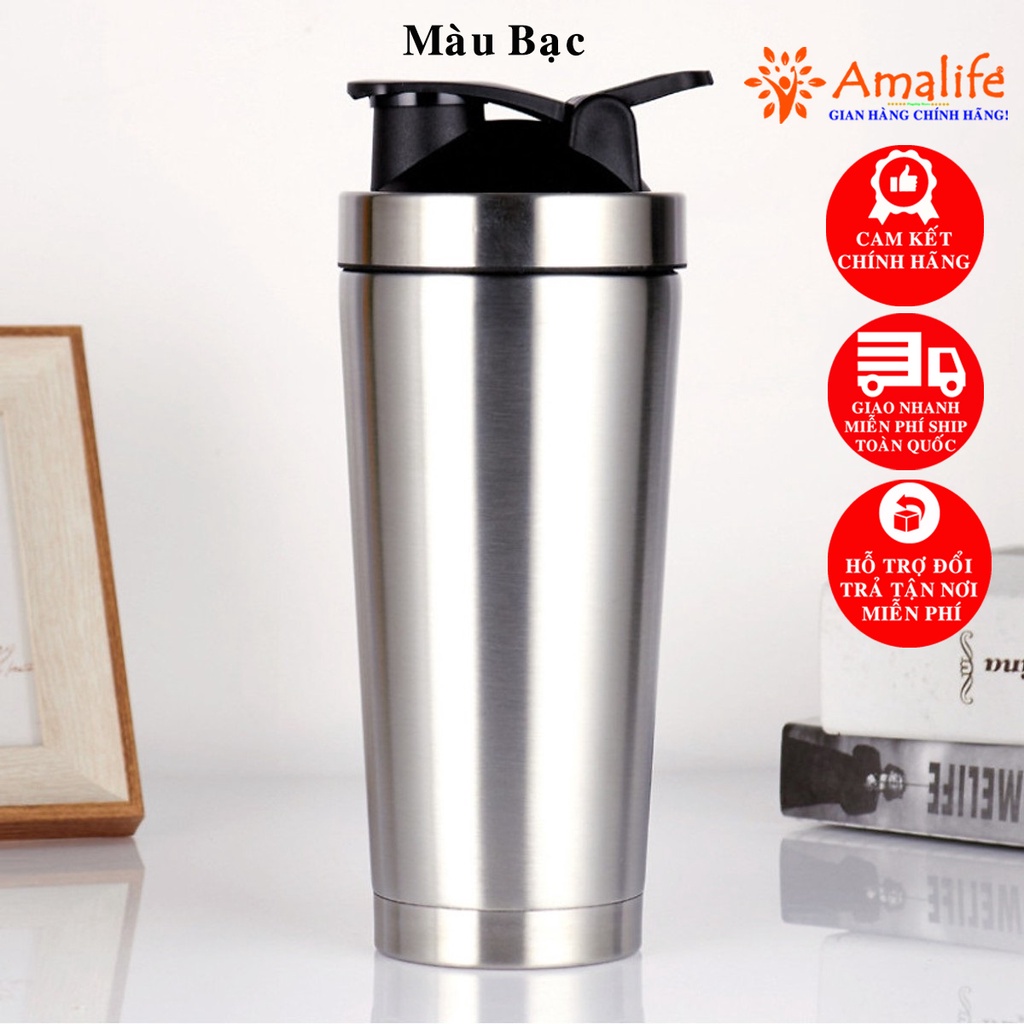 Mô tả Bình Lắc Shaker Đựng Nước Giữ Nhiệt Inox 800ml, Bình Tập Gym Thể Thao Chính Hãng Amalife Kèm Bóng Lò Xo Lắc - 1