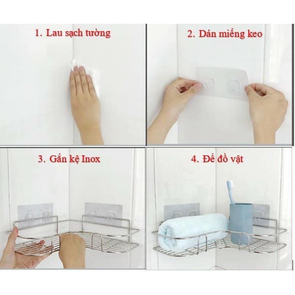 Ảnh Kệ Góc Dán Tường INOX 304 Để Đồ Nhà Tắm Phòng Bếp Siêu Chắc - OENON 3