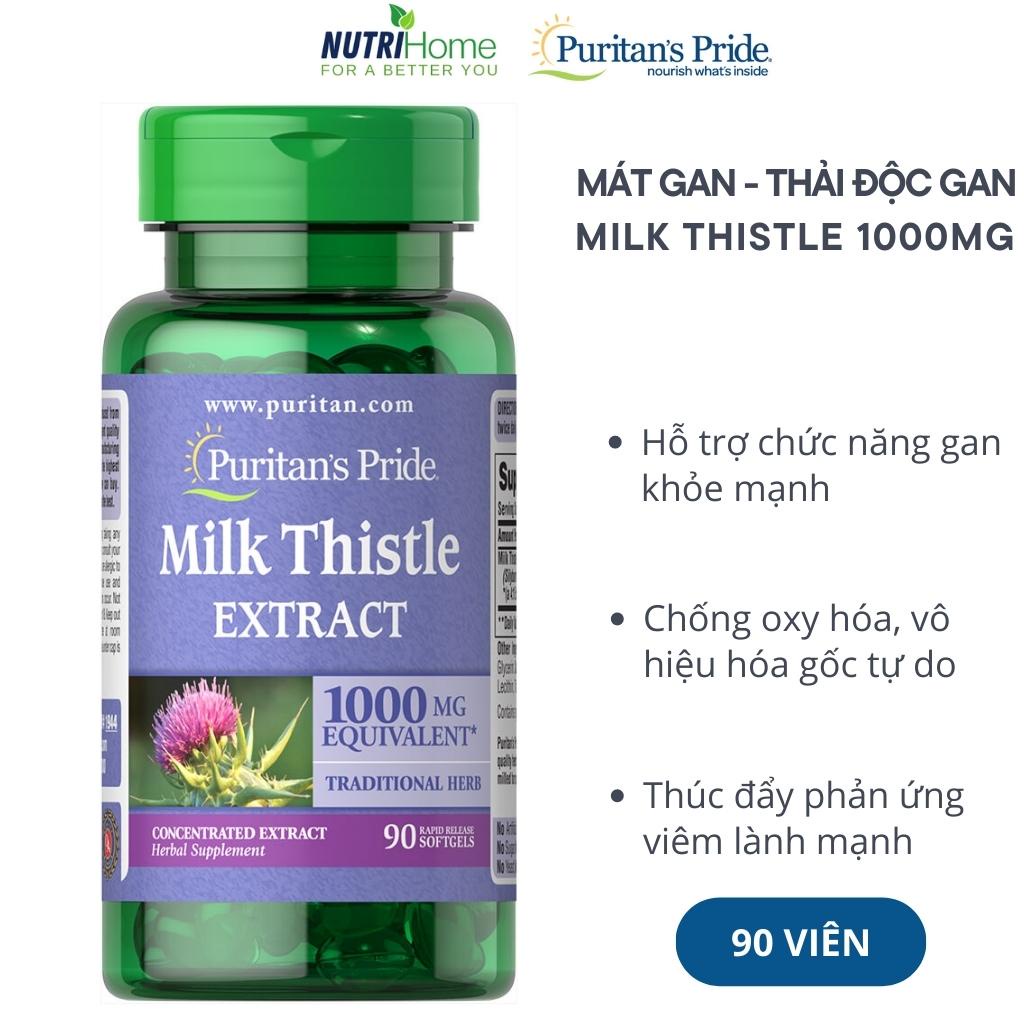Viên uống Milk thistle 1000mg Puritan’s Pride bảo vệ tế bào gan, chống oxy hóa, hỗ trợ thải độc gan (Nutri Home)(90 viên