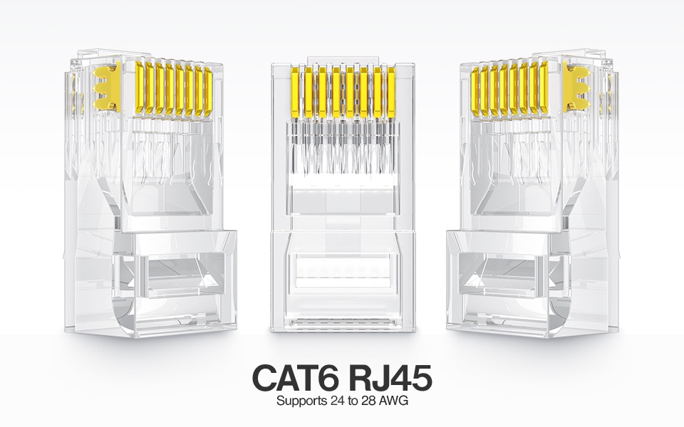 AMPCOM Đầu nối RJ45 CAT6, Đầu nối Modular RJ45 UTP Mạ Vàng 30/50μ, 8P8C ...