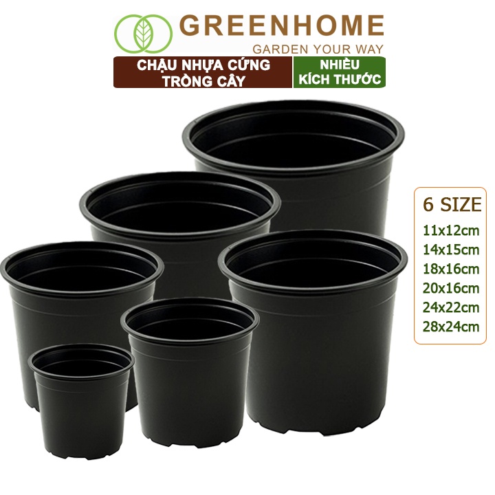 Chậu nhựa trồng cây Greenhome, nhiều size, nhựa cứng, thoát nước tốt, đa dạng kích thước trồng cây, hoa, kiểng lá