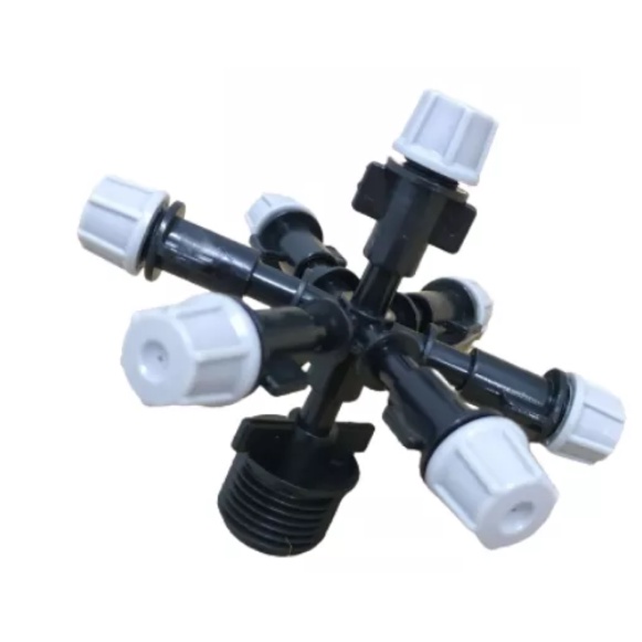 Bộ 5 Béc phun sương 7 hướng xám cao cấp- loại 1 gắn kèm van chống rò rỉ chân ren 21