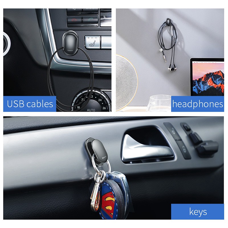 Bộ 4 móc treo đồ trên xe hơi Baseus sắp xếp gọn dây cáp/chìa khóa tiện dụng