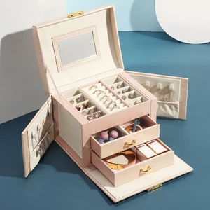 Hộp đựng trang sức Casegrace bằng da PU có gương tiện lợi