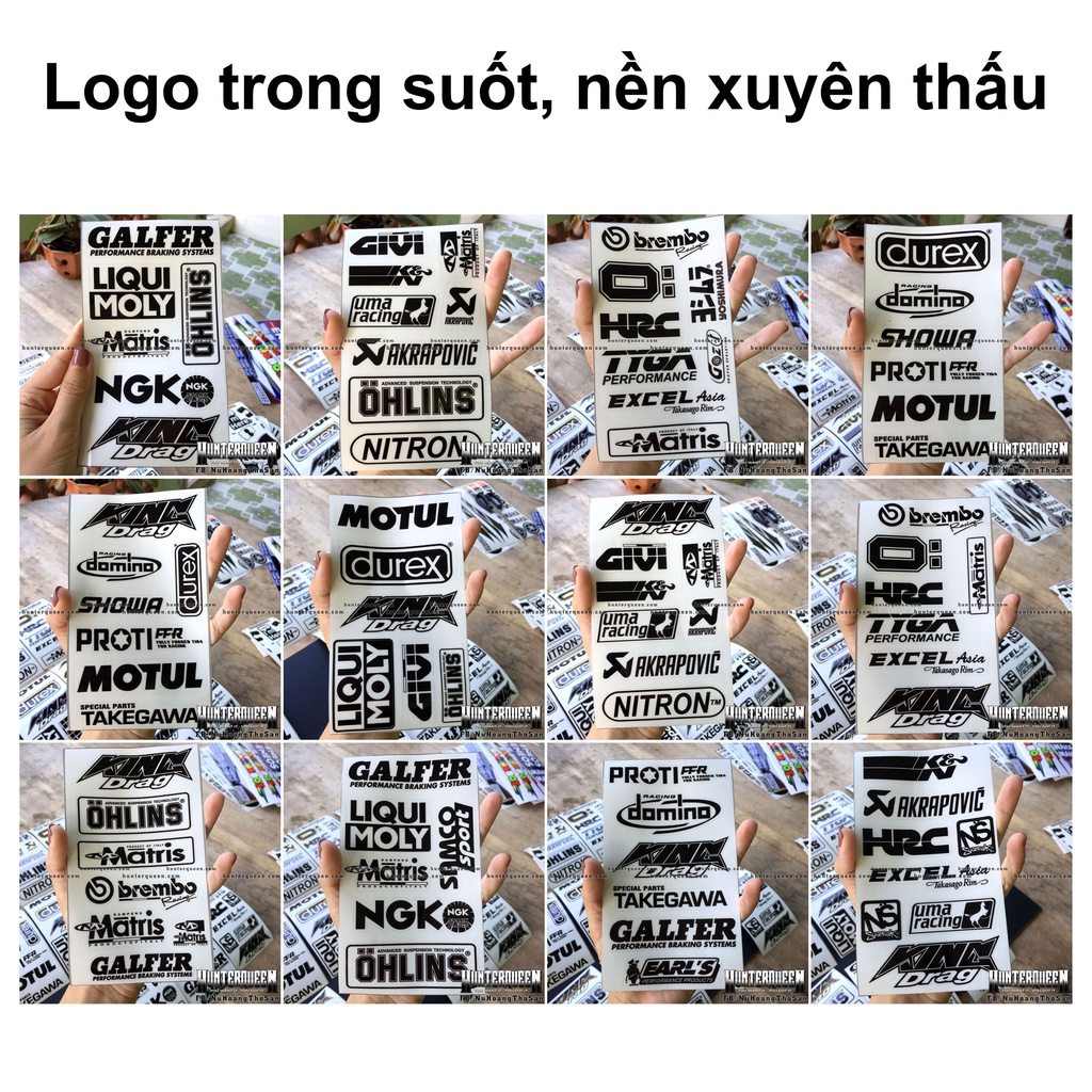 Logo trong suốt đủ kiểu. Decal cao cấp chống nước, không bay màu. Hình dán trang trí