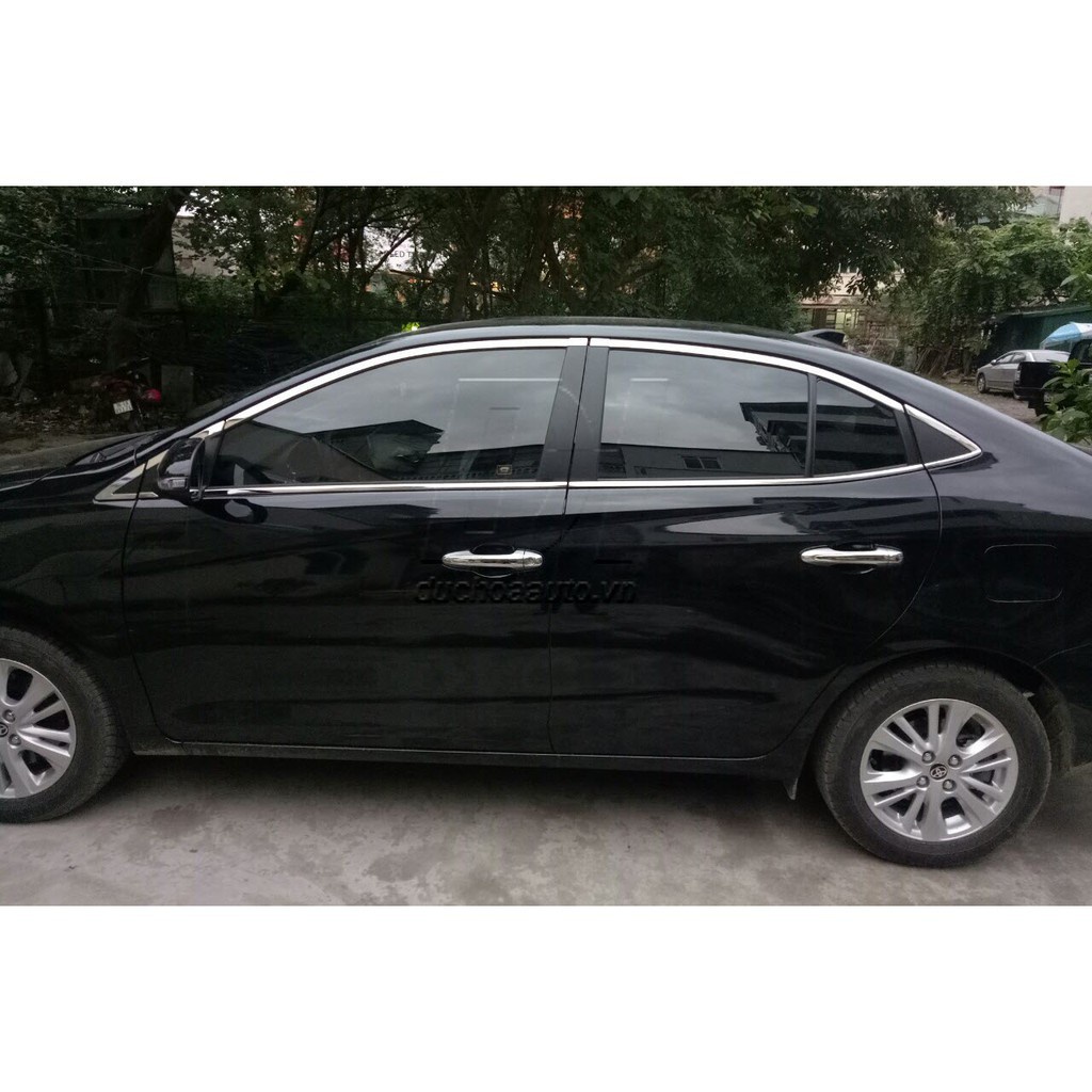 Viền chân kính, cong kính xe Toyota Vios 2014 - 2017, 2019-2023 hàng INOX 304 cao cấp, sáng bóng