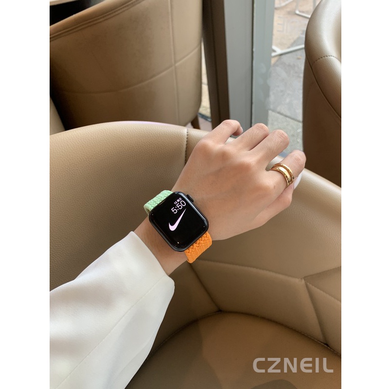 Dây đeo Nylon co giãn hai màu dành cho nữ Thích hợp cho Apple Watch S11 SE3 Ultra3 S10 S9 S8 SE S7 S6 Ultra 49mm 46mm 42mm 40mm 44mm 41mm 45mm Dây đeo cổ tay