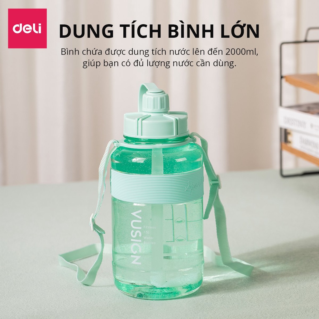 Bình nước 1.5 lít Deli - KHÔNG MÙI NHỰA, THIẾT KẾ MỚI, AN TOÀN với sức khoẻ có giấy kiểm định chất lượng