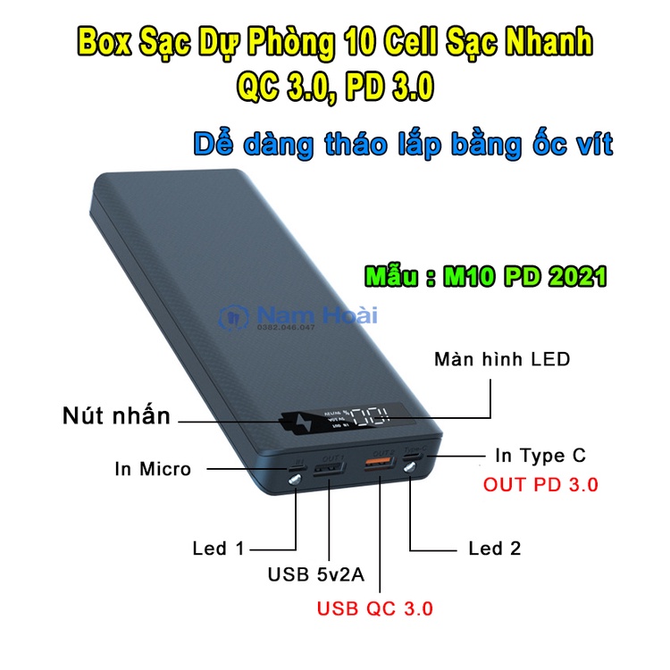 [HCM]Box sạc dự phòng 10 cell sạc nhanh QC 3.0 PD 3.0 M10 PD dể dàng ...