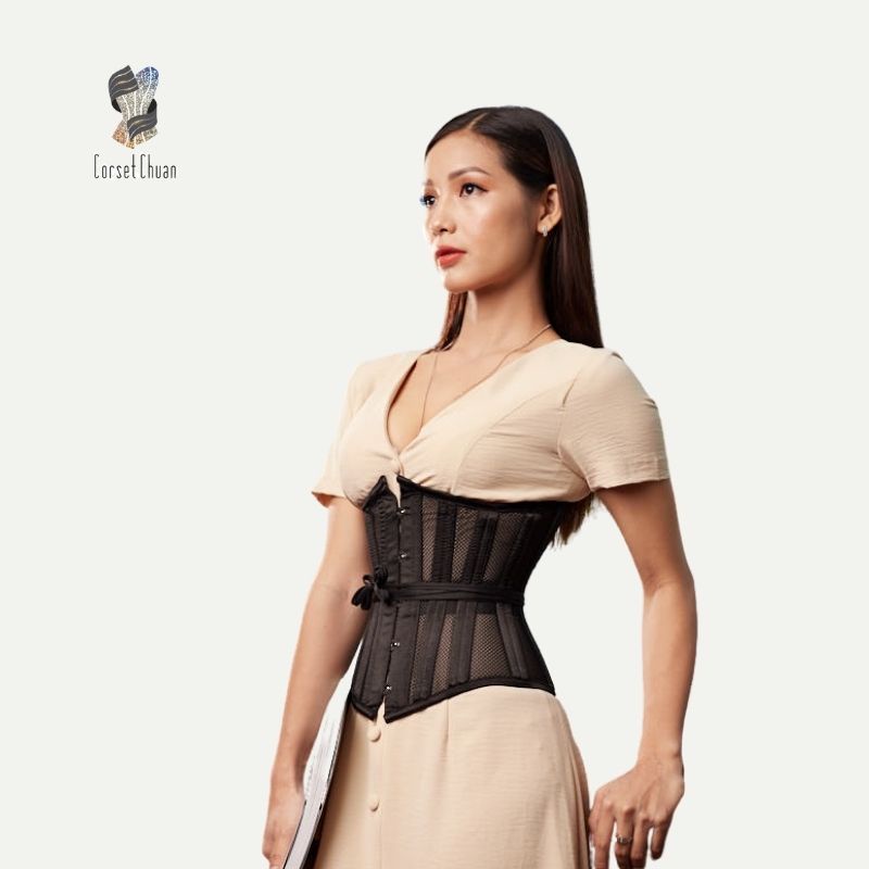 Ảnh Đai nịt bụng Corset lưới Corset Chuẩn thắt dây phía sau siêu định hình eo màu đen 3