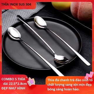 Inox 304  Combo 5 Thìa Đá Xịn Sinh Tố COCKTAIL Cà Phê Dài 22.5cm  Muỗng Cao Cấp Nhập Khẩu Dày