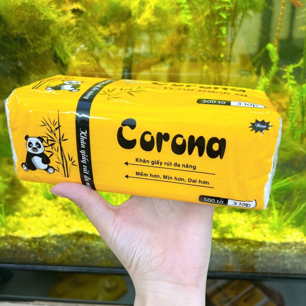 Khăn Giấy rút 500 tờ/ gói Corona (khăn giấy gấu trúc) sạch trắng mịn - Giá 1 gói lẽ