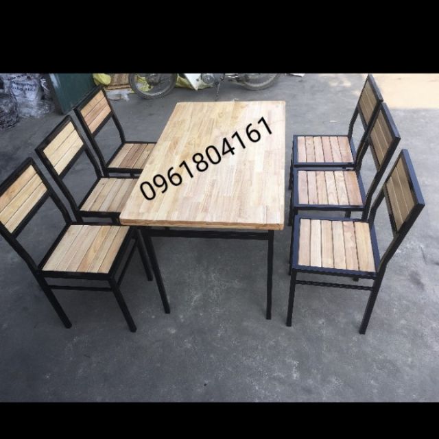 Bộ Bàn Ghế Ăn Nhà Hàng Khung Sắt Mặt Gỗ Cao Su | Shopee Việt Nam
