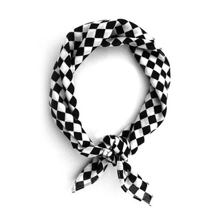 Khăn Bandana Vải Cotton Hình Vuông Họa Tiết Caro Trắng Đen Phong Cách Hip Hop Unisex