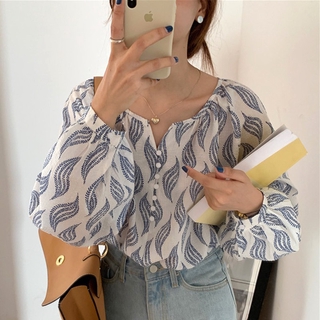 Áo sơ mi dài tay in hình nữ phong cách Hàn Quốc
