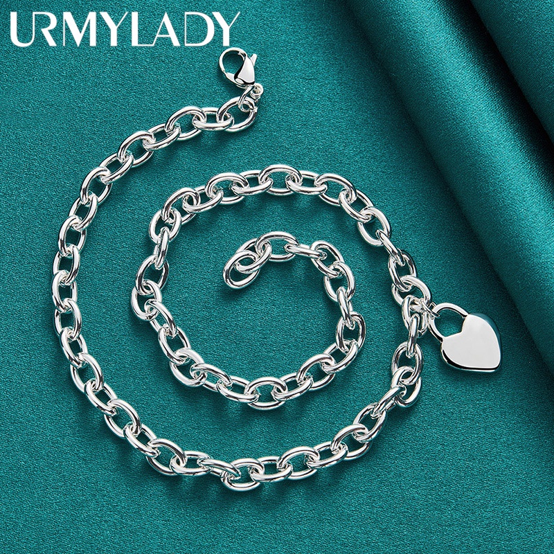 URMYLADY Bạc Trái Tim Mặt Dây Chuyền 18 Inch Dây Chuyền Vòng Cổ Cho Nữ Cưới Đính Hôn Tiệc Thời Trang Quyến Rũ 925 Trang Sức