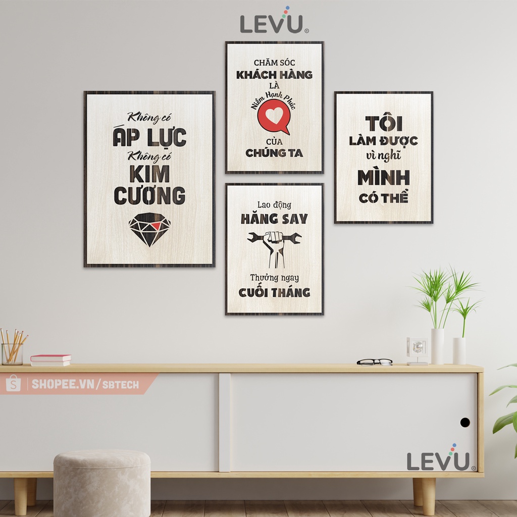 Bộ tranh treo văn phòng gỗ 4 tấm trang trí truyền cảm hứng làm việc SB4