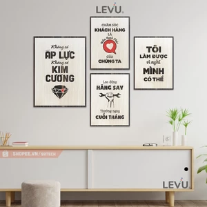 Bộ tranh treo văn phòng gỗ 4 tấm trang trí truyền cảm hứng làm việc SB4