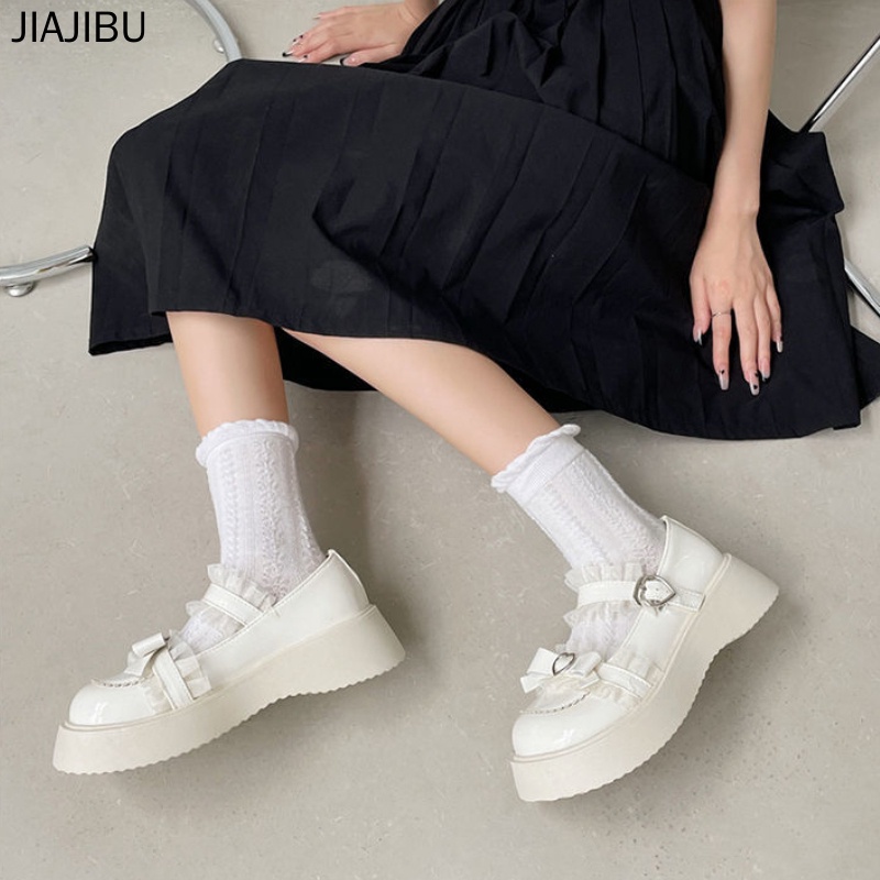 Black Love Doll Shoes Giày Công Chúa Phong Cách Gothic Dễ Thương Giày Nữ Giày Lolita Nhật Bản Giày Mary Jane Thời Trang Hàn Quốc Giày Búp Bê Phối Ren Xinh Xắn Giày Muffin Phong Cách Anh Giày đồng Phục JK Nhật Bản Giày Cosplay Giày Nhảy Y2K Giày Dopamin