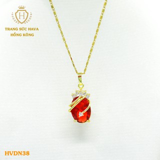 Dây Chuyền, Vòng Cổ Nữ Mặt Đính Đá Màu Đỏ Xi Mạ Vàng Non Cao Cấp - Trang Sức Hava Hong Kong - HVDN38