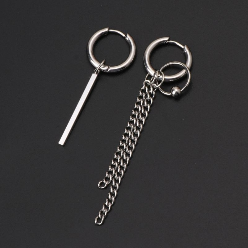 Korean Jewelry for Titanium Steel Earrings Long Men Boys Hoop Chain Drop Earring