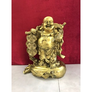 Di Lặc gánh tiền đứng trên bị bằng đồng vật phẩm phong thuỷ quà tặng trưng bày trang trí