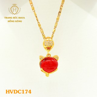 Dây Chuyền, Vòng Cổ Nữ Mặt Hồ Ly Đính Đá Màu Đỏ Xi Mạ Vàng Non Cao Cấp - Trang Sức Hava Hong Kong