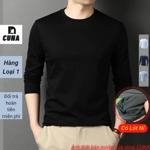 Áo Thun Giữ Nhiệt Nam CUNA Áo Giữ Nhiệt Nam Cổ Tròn Tay Dài Lót Nỉ Lông Trơn Body Co Giãn Thể Thao Trắng Đen Thu Đông