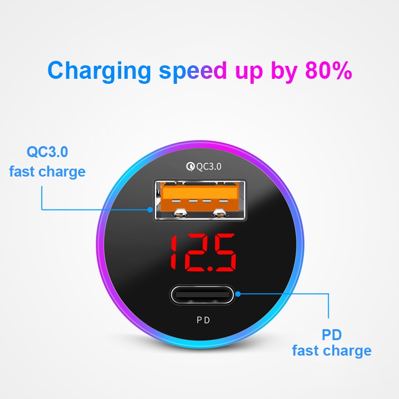 SEAMETAL Tẩu Sạc Nhanh QC3.0 38W 12V 24V USB Type C Có Đèn LED Cho Xe Hơi