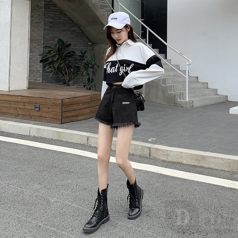 Ảnh Ví DaDu Nữ Kiểu Dáng Thời Trang Sang Trọng  Quần Short Jean Lưng Cao Dáng Rộng Kiểu Rách Plus Size 4