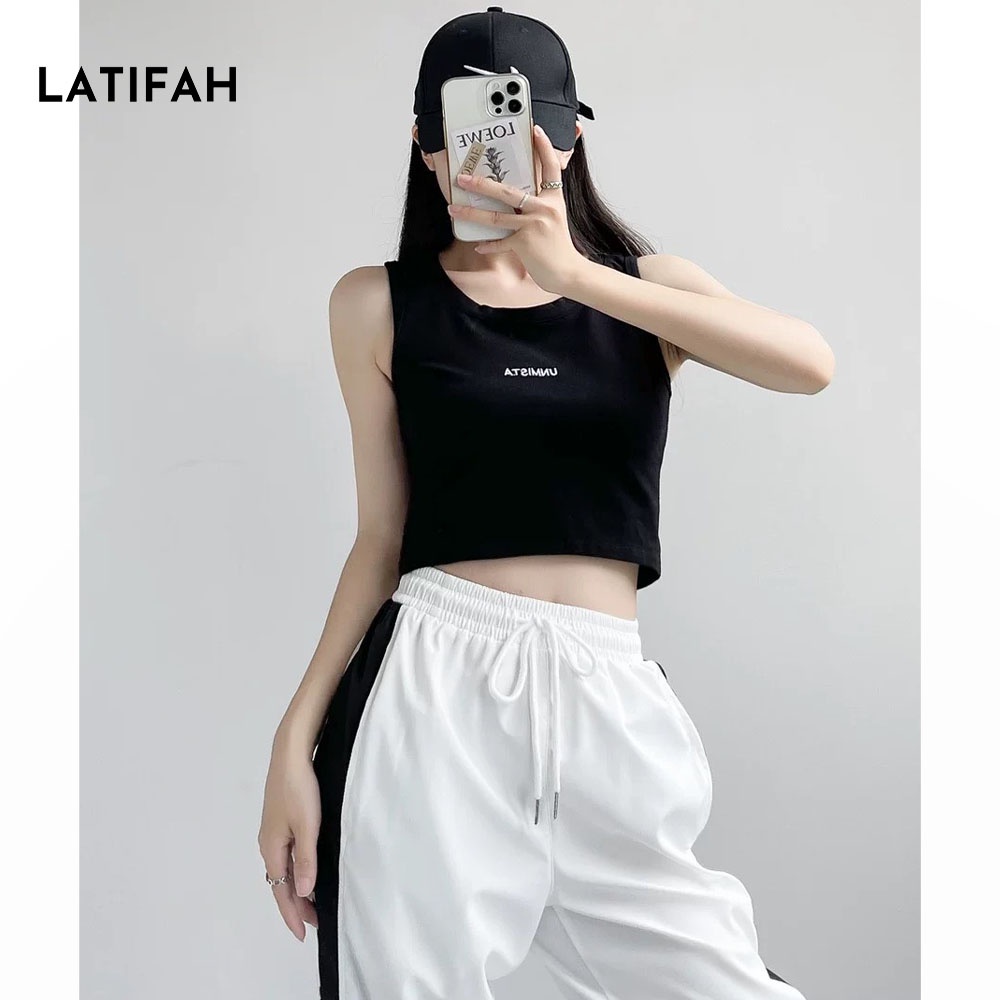 Áo thun croptop ba lỗ LATIFAH thêu chữ UNMISTA AT018 chất vãi dày dặn co giãn 4 chiều spe