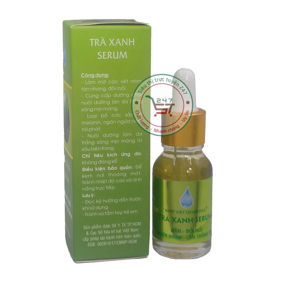 Serum Nám Tàn nhang Đồi mồi Ngừa nhăn Làm trắng da Trà Xanh serum Nhật Việt 20ml (Xanh lá-Vàng)