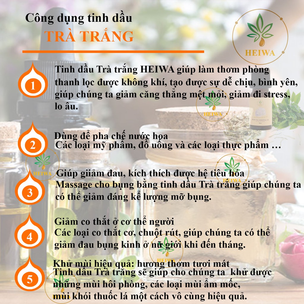 Ảnh Tinh dầu Trà trắng 100ML thương hiệu HEIWA nhập khẩu Ấn Độ có giấy kiểm định, dung tích 100ml 3