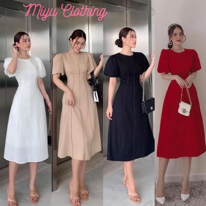 Đầm dự tiệc sang trọng tay lửng phồng viền sọc váy dự tiệc công sở đầm đẹp đi tiệc MIYU CLOTHING