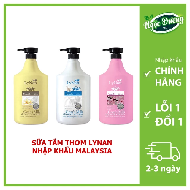 Sữa tắm thơm LyNan 1200ml- Malaysia - sữa tắm dưỡng ẩm hương nước hoa sáng da từ sữa dê, sữa tắm dê