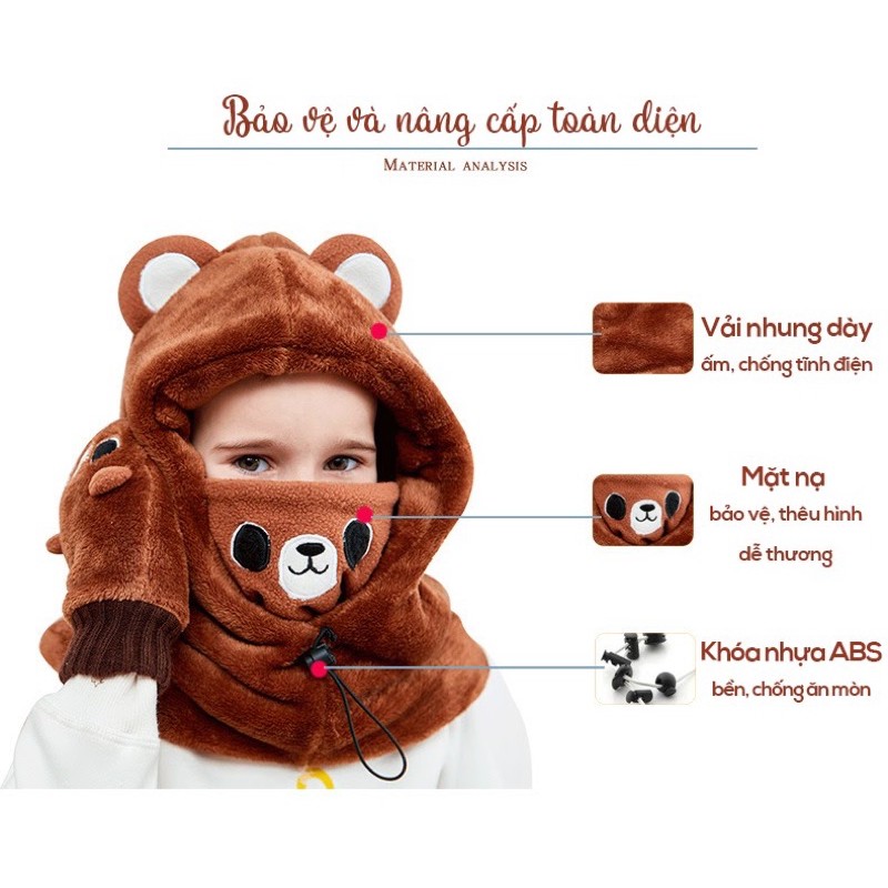 Mũ Len Lông Cừu Cho Bé, mũ len giữ ấm kèm khẩu trang