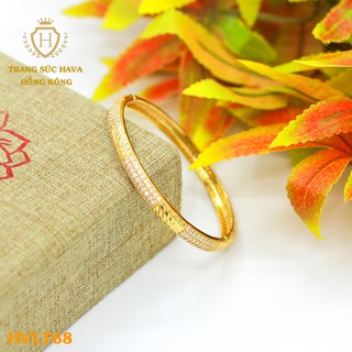 Lắc Tay, Vòng Tay Nữ Cứng Mặt Đính Đá Màu Trắng Xi Mạ Vàng Non Cao Cấp - Trang Sức Hava Hong Kong