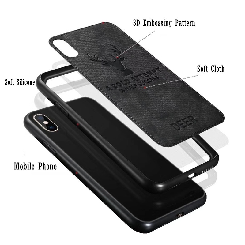 Ốp Điện Thoại Vải Chắc Chắn Tương Thích Cho iPhone 11 Pro Xs Max XR Xs X 8 7 Plus SE 2020 Họa Tiết Vải Nai Sừng Tấm Hươu Mềm