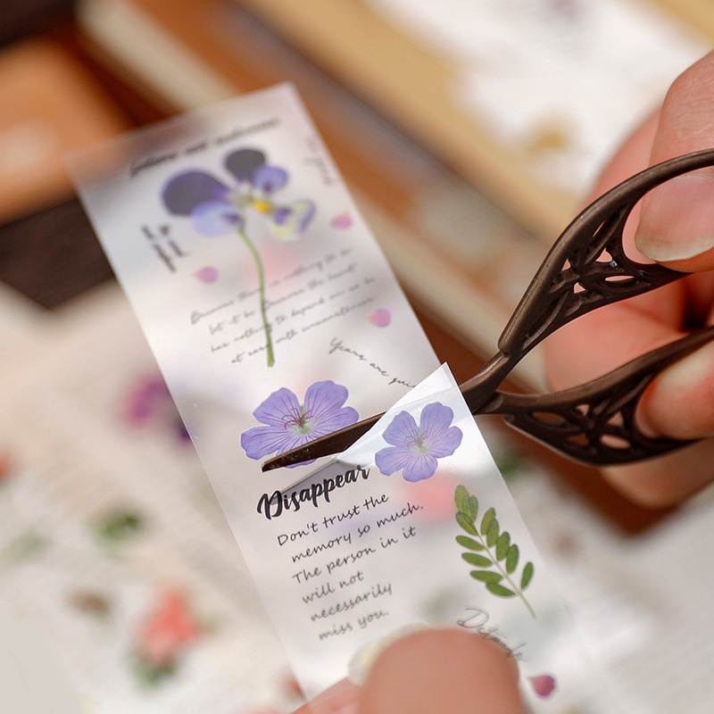 Sticker vintage và giấy nền retro dấu trang set 5 họa tiết hoa lá trang trí sổ tay điện thoại DIY Journal HD69-K76