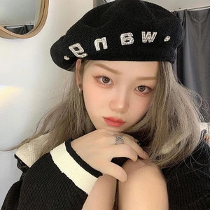 Mũ Beret Mỏng Đính Đá Thoáng Khí Phong Cách Retro Nhật Hàn