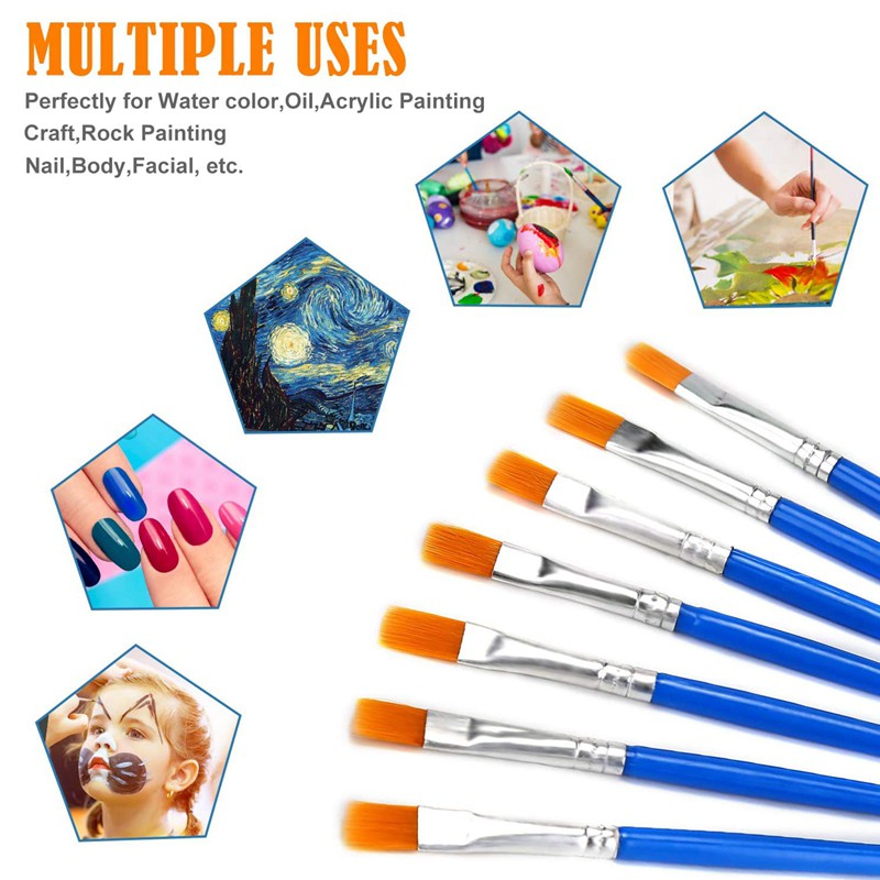 Bộ 100 Bàn Chải Sơn Phẳng Trẻ Em Nylon Tóc Acrylic Dầu Nhỏ Màu Nước Nghệ Sĩ Tranh Bộ Dụng Cụ