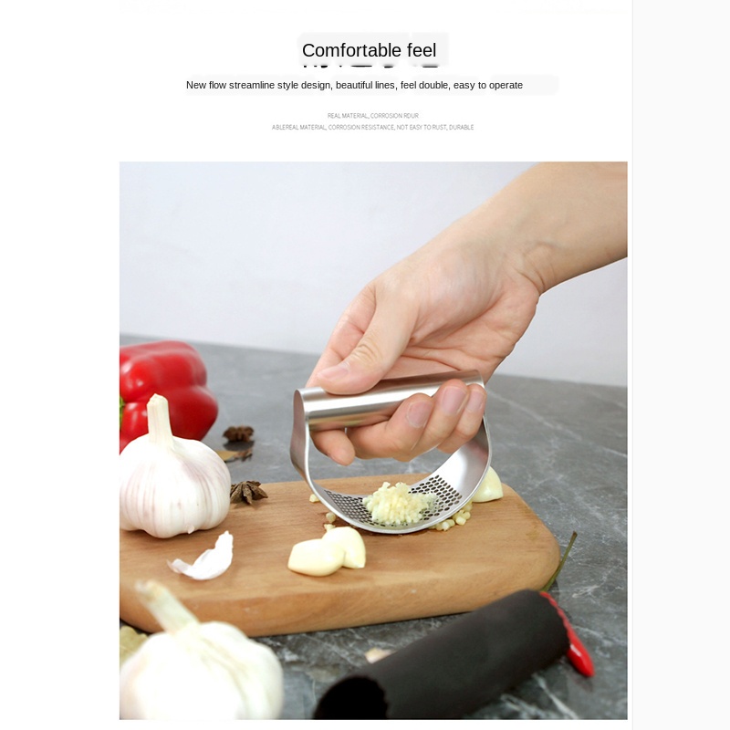 Máy Ép Tỏi Nhà Bếp Bằng Thép Không Gỉ (Chống Trượt, Dễ Làm Sạch) |Stainless Steel Garlic Press Mincer Crusher
